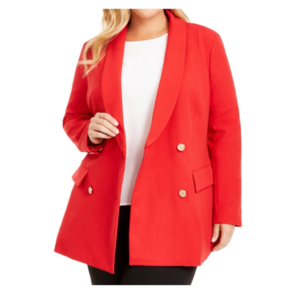INC-Plus size double breasted red blazer with gold buttons